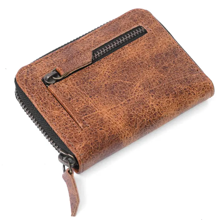 Leather Zip Card Holder Compact Accordion Wallet