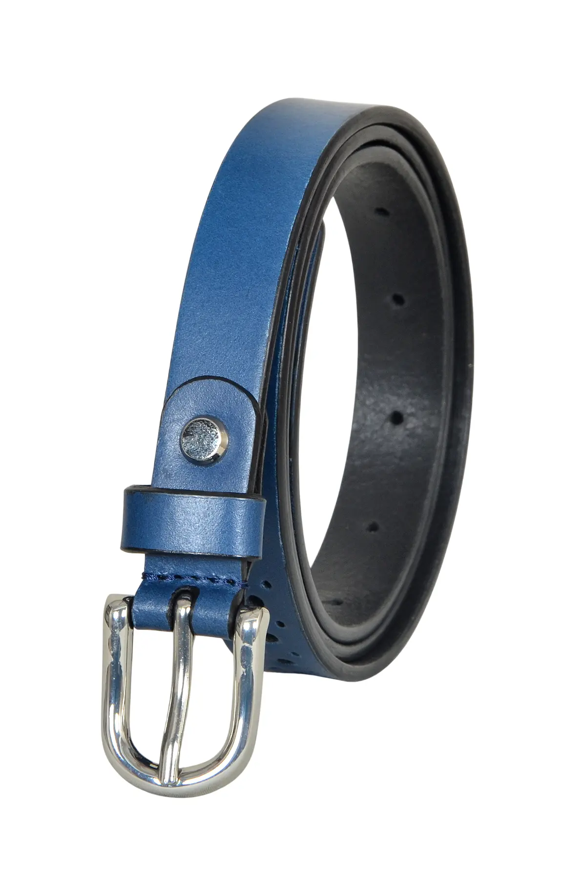 Women'S Slim Perforated Leather Belt - 00000013