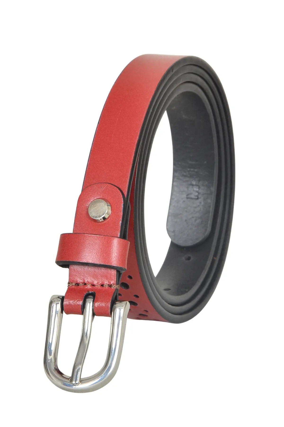 Women'S Slim Perforated Leather Belt - 00000021